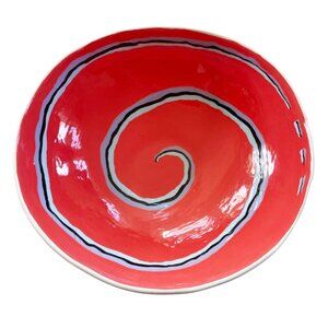 Vintage 1997 Mark Switzer Signed Bowl Orange with Blue Swirl Design 7.5" Wide
